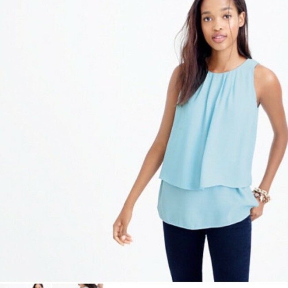 J Crew Tiered Crepe Top light Blue